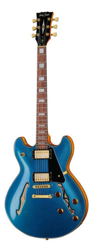 Guitarra eléctrica Harley Benton Vintage Series HB-35Plus semi hollow de arce metallic blue metalizado con diapasón de granadillo brasileño