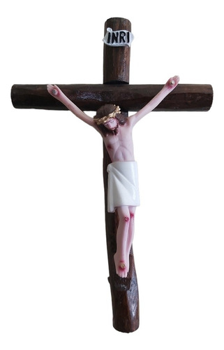 Cristo De Resina Cruz De Madera 37 Cm
