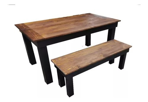 Mesa De Comedor Rústica + Banqueta Negra