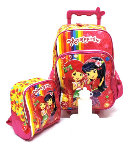 Mochila Lancheira Moranguinho Kit Escolar Infantil Luxcel