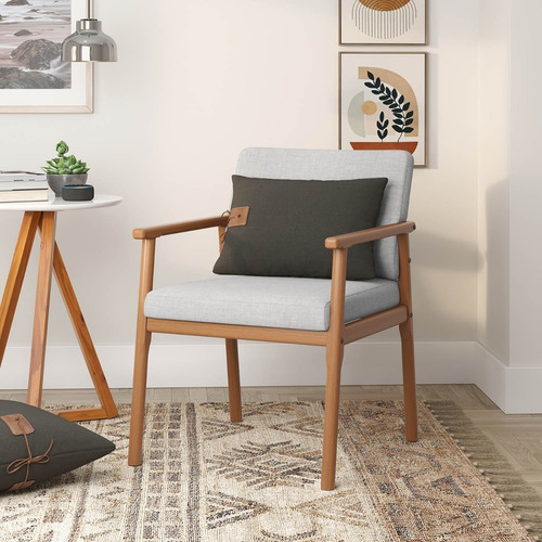 Poltrona Up Com Base De Madeira Linho Cinza