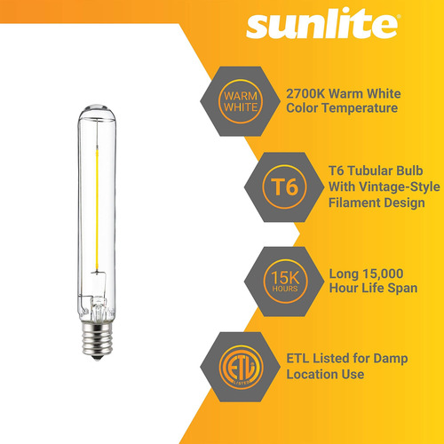 Filamento Led Sunlite T6 T65 Tubular Bulb, 2 W 180