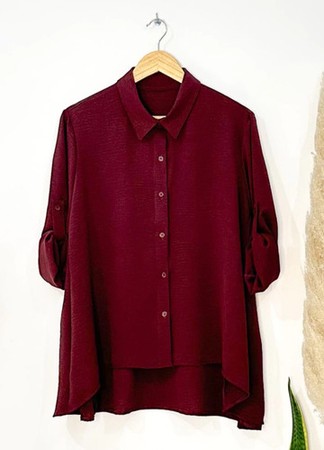 Camisa Rebecca Oversize Creppe Liso Con Presillas