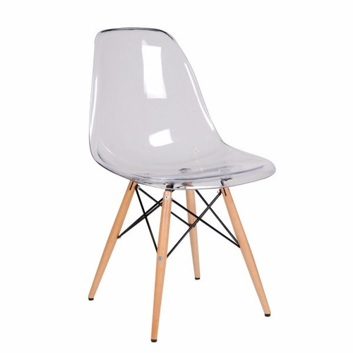 Silla Eames Acrílico Transparente Patas De Madera Diseño