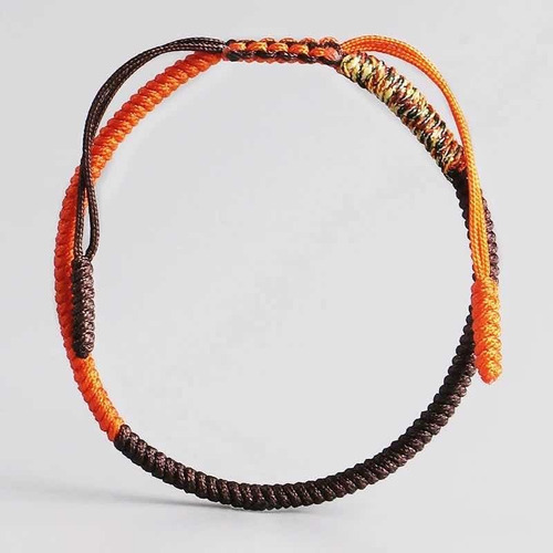Pulsera Tibetana, Corazón Buddha, Hecha A Mano, Una Pieza Color Café/naranja Diámetro 18 Cm Largo 18 Cm