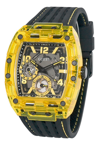 Relógio Guess Masculino Amarelo Quadrado Gw0499g2 Cor da correia Preto Cor do fundo Prateado