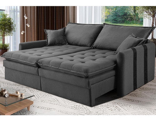 Sofá Baú Sem Caixa Retrátil 1,60m SoftGel Bonnie Linho Cinza Escuro Cama inBox