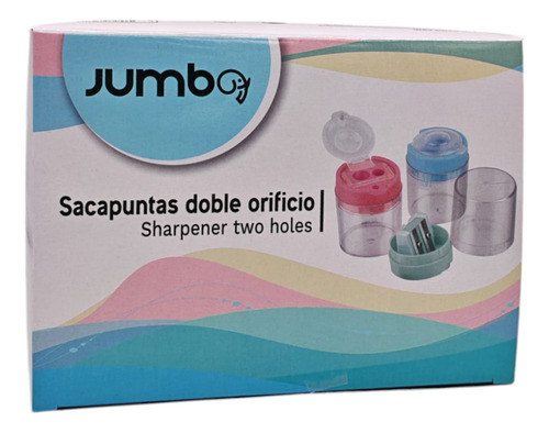 12 Sacapuntas Doble Orificio Con Deposito Colores Circular