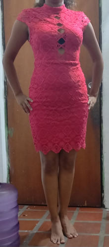 Vestido Encaje Coctel Rojo  Dama Con Forro Talla M 