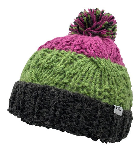 Gorro Tejido Lana Beanie Tricolor A Mano Heida Pom