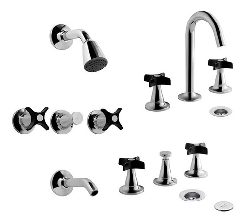 Grifería Fv Petalo Combo Baño Ducha Lav Bidet Negro-cromo