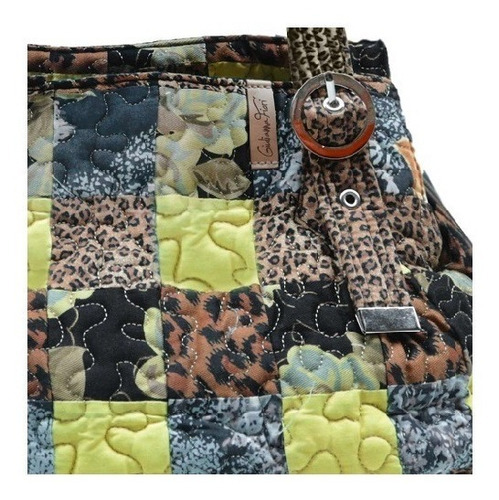 Bolsa Feminina Giulianna Jasmine Patchwork Giulianna Fiori Cor Jasmine Verde e Marrom