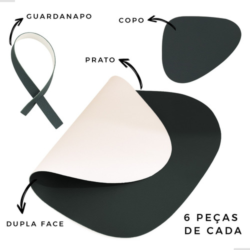 Conjunto Jogo Americano Dupla Face Sousplat Kit Com 6 Cor VERDE/OFF Lisa