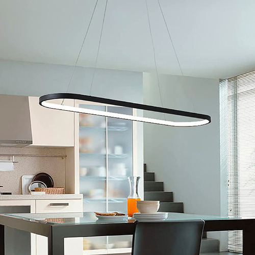 Lámpara Colgante De Techo Oval Led Estar Comedor Buena Luz Estructura Negro / Luz Cálida