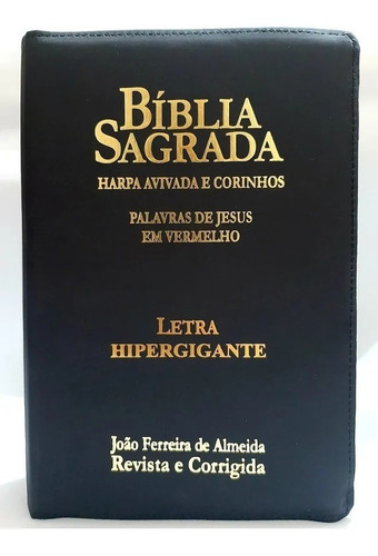 Biblia Preta Letra Hiper Gigante Ziper Harpa Cristã Índice