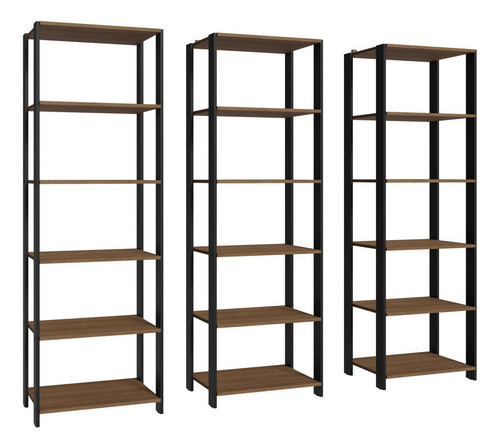 Armário Estante Multiuso Despensa 15 Prat 177cm Madesa Rp Cor Rustic/Preto