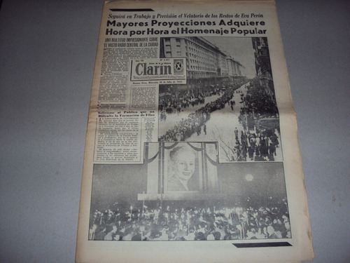 #x Diario Clarin 30jul1952 -  Velatorio De Eva Peron