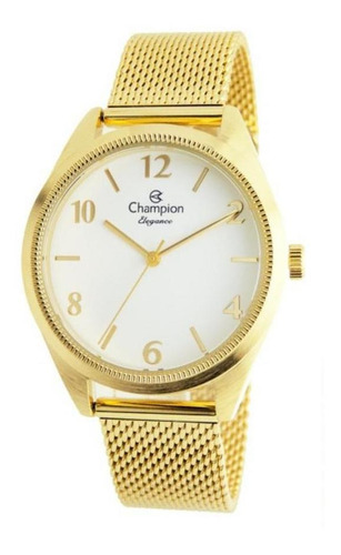 Relógio Feminino Dourado Champion Fundo Branco Original +