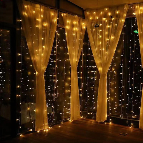 Luces Cortina 2x1.5 Mts 144 Led 12tiras Efectos Deco Navidad Cálida