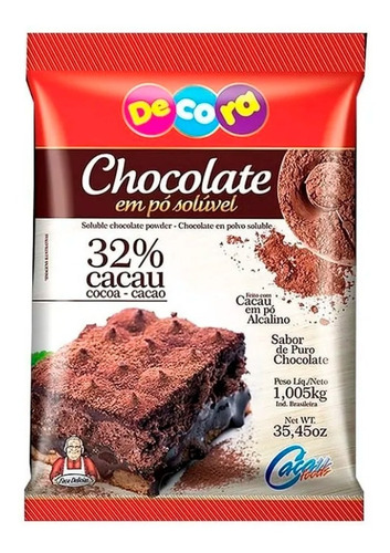 Chocolate Em Pó Solúvel 32% Cacau Sem Lactose 1kg - Decora