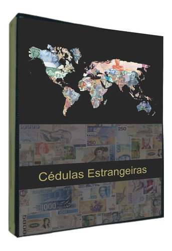 Álbum Fichário Cédulas Estrangeiras + 30 Folhas 3 Divisoes