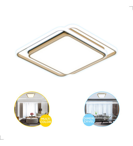 Plafon Led Hoop Quadrado 72w Multicolor Bivolt Dourado