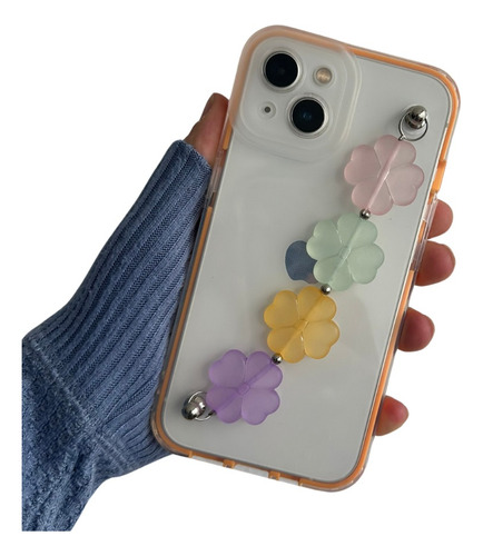 Funda Transparente Para iPhone Con Correa De Flores