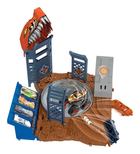 Pista Hot Wheels Monster Truck Giro Challenge, color turquesa mate