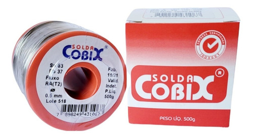 Solda Estanho 0.5mm C/ Fluxo 63x37 Carretel 500g - Cobix