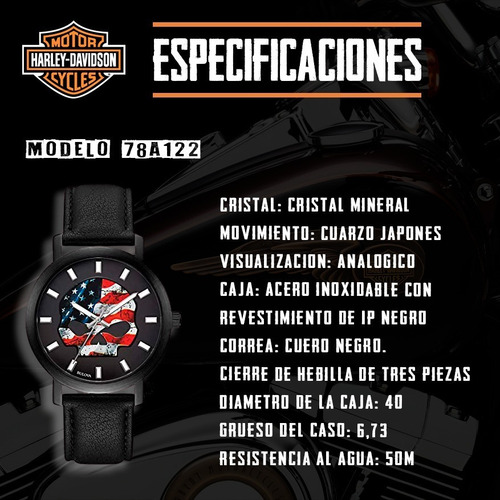 Imagen 5 de 8 de Reloj Harley Davidson American Flag Original Hombre