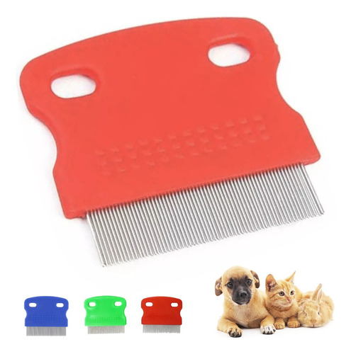 Cepillo Antipulgas Para Perros Y Gatos Peine Inoxidable Color Rojo