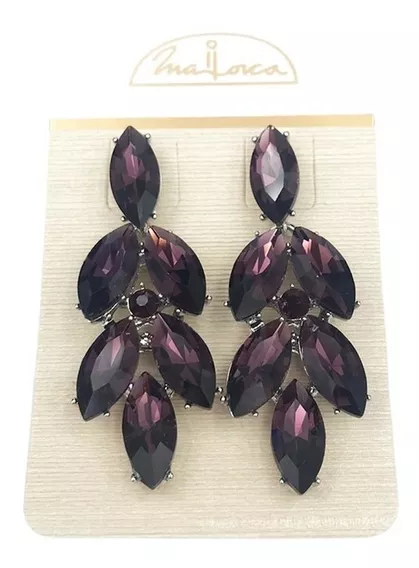 Aros Aretes Colgantes Con Piedras Racimo Violeta. Strass