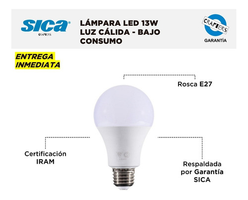 Imagen 2 de 6 de 10 Lámparas Led Sica 13w - Clásica Luz Cálida - Bajo Consumo