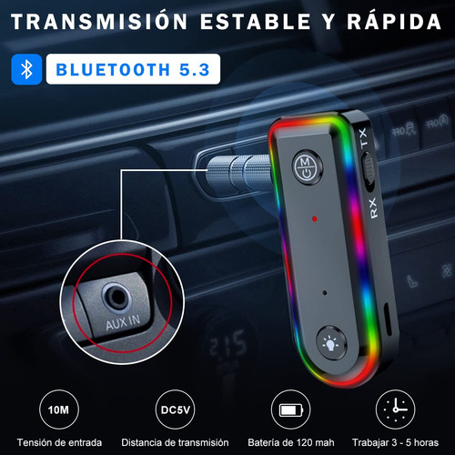 2 En 1 Receptor Transmisor Bluetooth 5.3 De Coche,