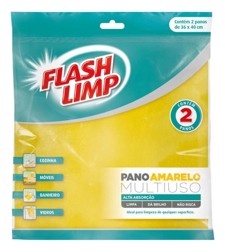 Pano Limpeza Multiuso Amarelo 2pç Flash Limp  