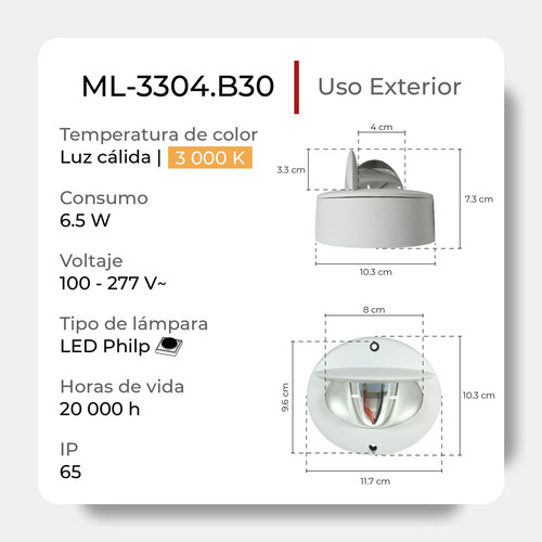 Lámpara Led Estato Para Exterior Ip65 6.5 W Illux Ml-3304 Estructura Blanco