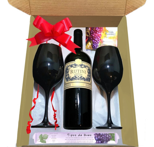 Box Rutini Tinto + 2 Copas Negras . Ideal Regalo Navidad