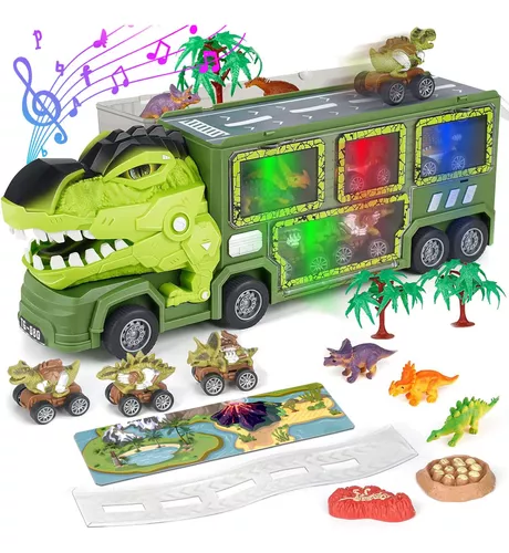 Juguetes de camión de dinosaurios para niños de 3 a 5 años, vehículo de  transporte de tiranosaurio con 8 figuras de dinosaurios, juguetes de