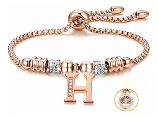 Pulseras Mujer Inicial Letra Pulcera Oro Rosado 18k Color Oro Rosa H