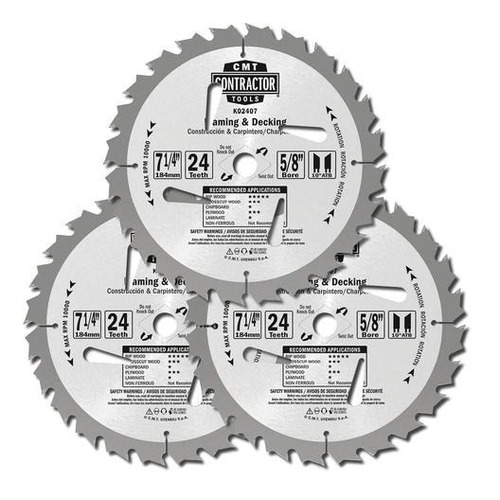 Discos Sierra Circular 7 1/4 X 24 Dientes 3 Pack K02407