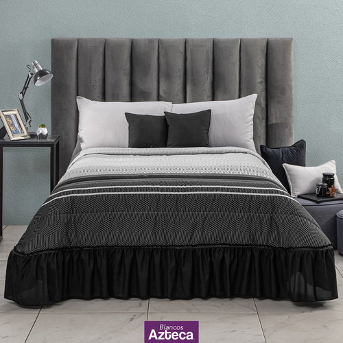 Colcha Matrimonial De Alta Calidad Con Cojines, Azteca Color Gris oscuro ALDO