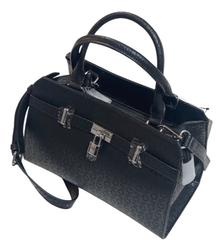 Bolsa Guess Satchel Color Negra Original Negro Lisa Níquel Negro