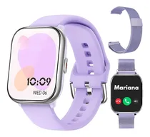 Comprar Reloj Inteligente Mujer Smartbit W3 Pro Lila Cuadrado Resistente al Agua Elegante Llamadas Mensajes Deportivo Compatible Con Android E Ios Bluetooth Digital Doble malla