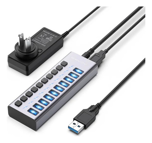 Hub Usb 3.1 Acasis De 10 Puertos Con Conmutadores Individual Color Phantom Gray