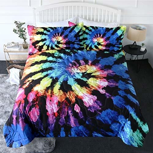 Juego De Cama Hippie Tie Dye King - Azul Púrpura Negro - 3