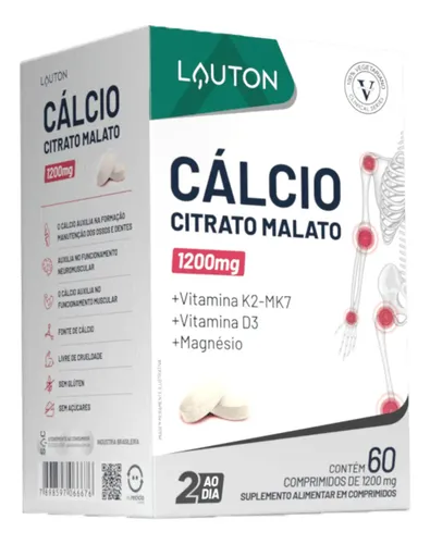 Cálcio Citrato Malato, K2, D3 Lauton 60comp