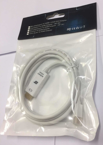 Cable Mini Displayport Dp A Hdmi Gt Blanco De 1.80 Metros 4k