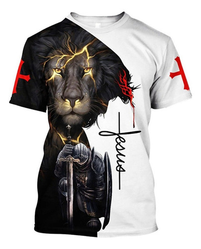Camisetas Impresas En 3d Cristo Jesus Y Leon Da Dios Rel