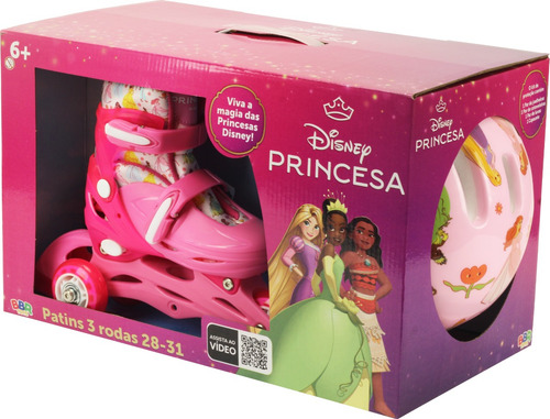 Kit Patins 2 Em 1 3 Rodas Princesas Tamanho 28/31 Bbr Toys Rosa-chiclete Princesas