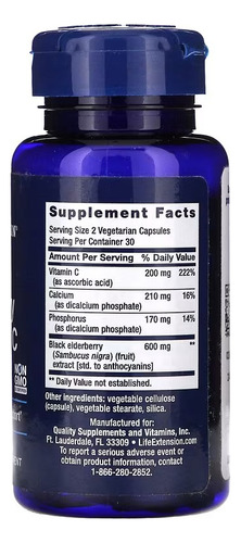 Life Extension Black Elderberry Sauco Y Vit C 60 Caps Sabor Sin Sabor